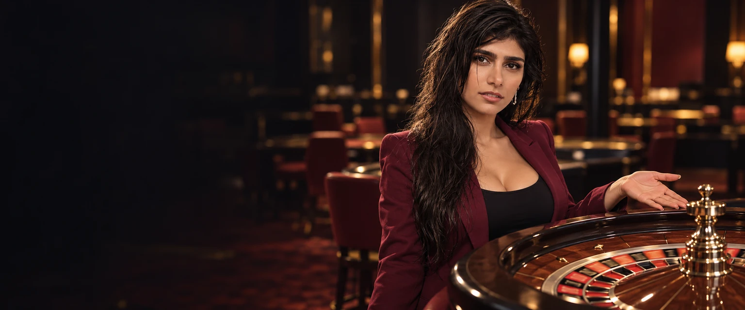 Mia Khalifa junto a una mesa de ruleta